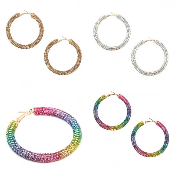 RED RHINESTONE HOOP EARRING'S - Picture 3 of 5